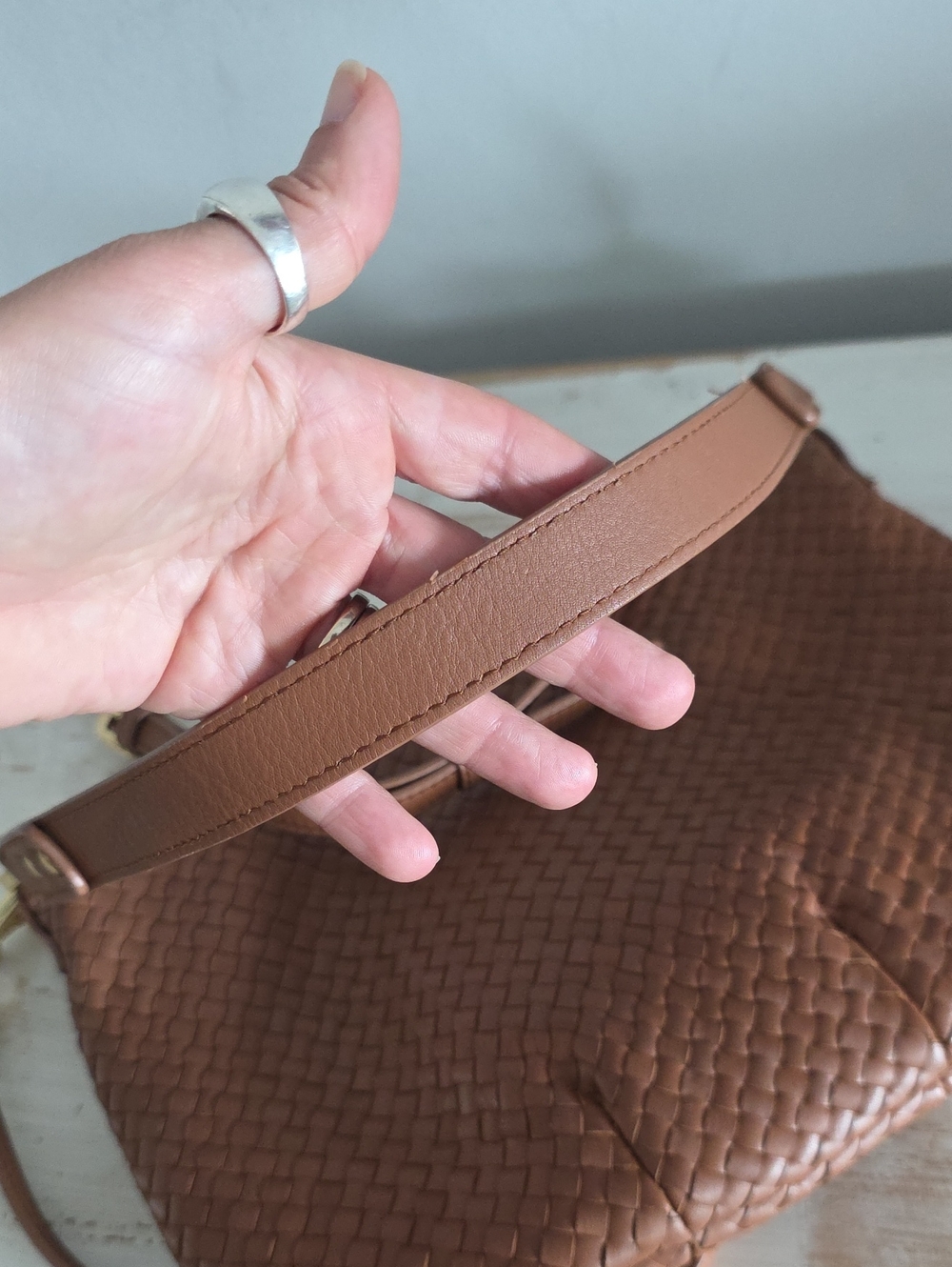Quince Italian Handwoven Leather Mini Shoulder Bag In Cognac - Picture 10 of 16